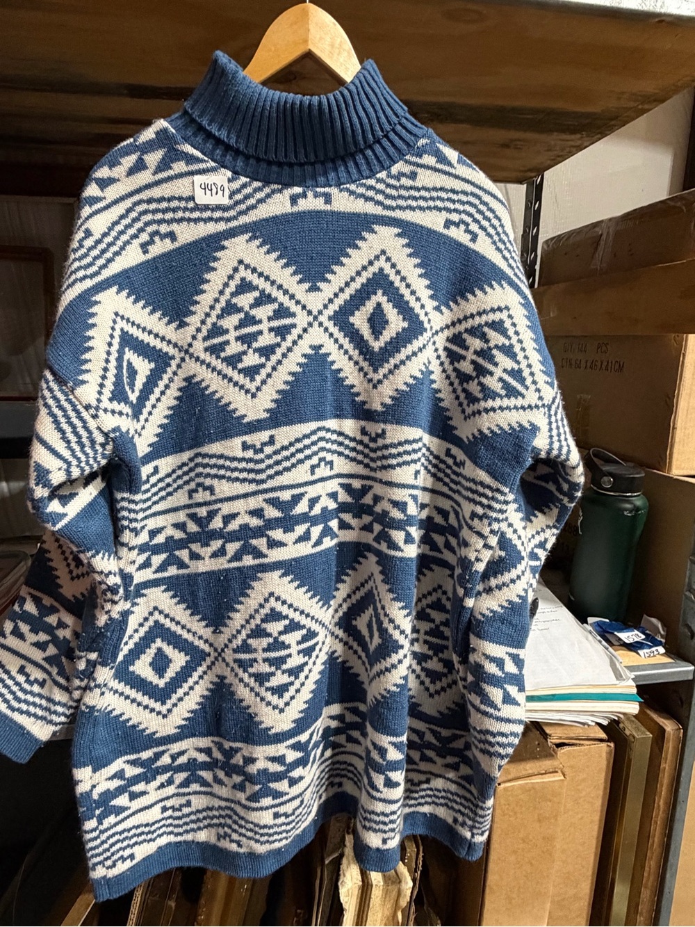 #4489-Sunbelt Blue & White Patterned Turtleneck Sweater